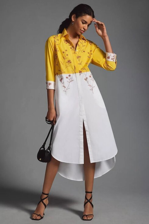 Anthropologie Dresses & Skirts - NWT❤️Samant Chauhan Embroidered Colorblock Shirt Dress szL